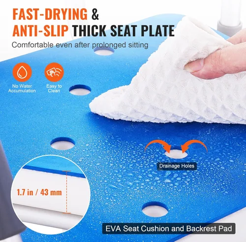 Vista 5 de VEVOR Silla de ducha giratoria de 360 grados, asiento de ducha ajustable con brazos giratorios para duchas o bañeras interiores, silla de ducha