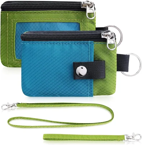 Vista 51 de Artpaxy Cartera minimalista para hombres y mujeres, llavero con bloqueo RFID, con cremallera, pequeña cartera con ventana de identificación, 2