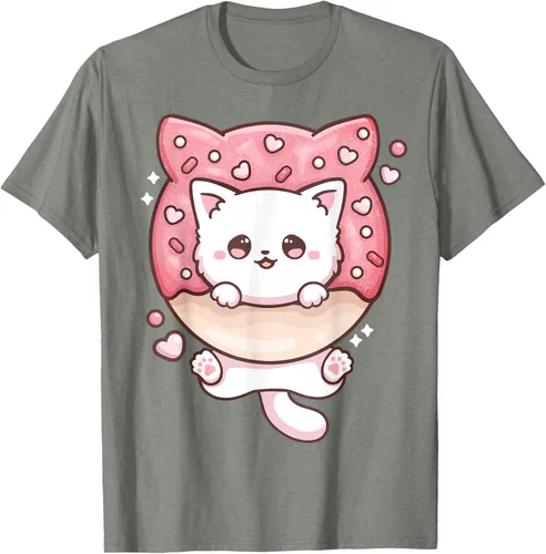 Vista 70 de Camiseta Kawaii Cat Donut Anime Lover Otaku, Negro