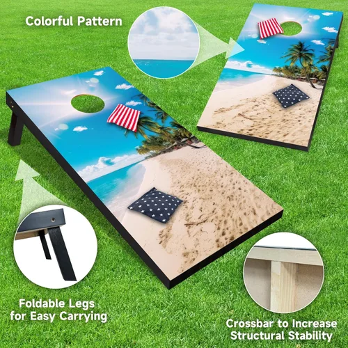 Vista 2 de PetGirl Juego de tableros de cornhole de madera, juegos de cornhole para interiores y exteriores, para adultos y niños, juegos de agujeros de maíz