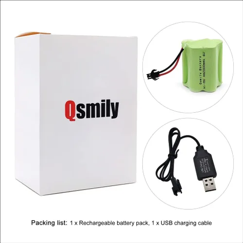 Vista 3 de Qsmily® Paquete de baterías de 6 V, batería recargable Ni-MH AA de 2000 mAh con conector SM y cable de cargador USB, adecuada para luz solar al aire