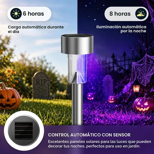Vista 5 de GIGALUMI 16 Pack Purple Solar Halloween Lights,Outdoor Halloween Decoration