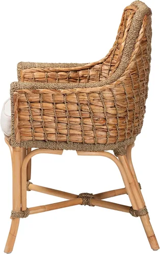 Vista 4 de bali & pari Kyle - Sillón moderno bohemio de ratán natural con respaldo tejido de hierba marina