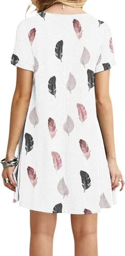 Vista 3 de Women Fashion Summer Casual T Shirt Dresses Short Sleeve Boho O Neck Print Dress Loose Mini Beach Dress Loose