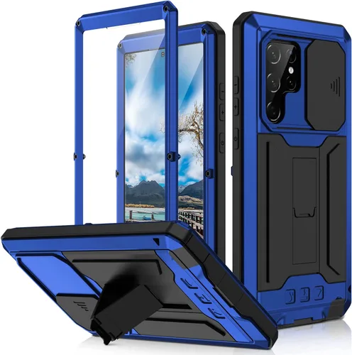 Vista 13 de Funda resistente para Samsung Galaxy S22 5G 2022 con protector de pantalla y función atril para cámara Samsung S22, de metal militar, a prueba