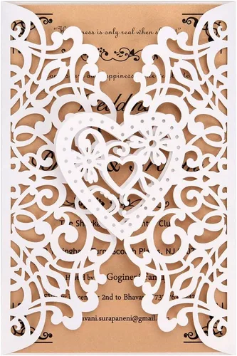 Vista 8 de FOMTOR Kit de invitaciones de boda cortadas con láser, 50 paquetes de invitaciones de boda cortadas con láser con papel imprimible en blanco y Azul