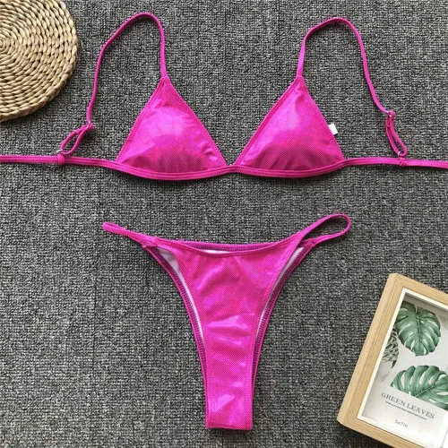 Vista 2 de YAUASOPA Bikini brillante para mujer, traje de baño de dos piezas con tanga