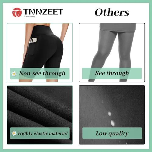Vista 4 de TNNZEET Pantalones cortos de ciclismo para mujer con bolsillos, cintura alta, pantalones cortos deportivos de entrenamiento negros de 8 pulgadas