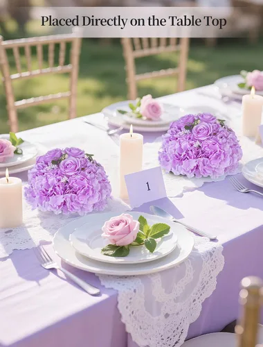 Vista 2 de BLOSMON Bolas de Flores Artificiales Centros de Mesa de Boda 2 Piezas 11.8" Lila Flores Falsas Rosa Hortensia Arreglo de Bolas Centro de Mesa