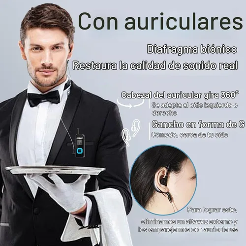 Vista 3 de T-M1 Super Mini Walkie Talkies con auriculares, paquete de 2, 96h M1-negro-paquete de 2