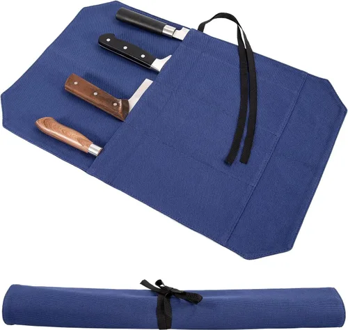 Vista 3 de Bolsa de rollo para cuchillos de chef Hersent, funda portátil para cuchillos de chef con 4 ranuras, bolsa de almacenamiento para viajes, el mejor
