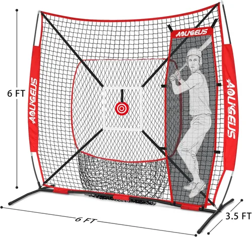 Vista 8 de 6'X6' Baseball Softball Practice Net,Pitching Net,Batting Net,with Dummy Batter,Bonus Strike Zone Target and Bow Frame,for Hitting,Pitching,Catching