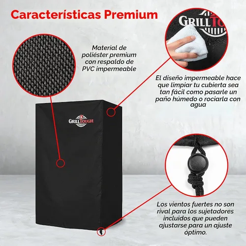 Vista 3 de GrillTough Funda para Ahumador de Servicio Pesado, 30 Pulgadas – Impermeable, Resistente a la Intemperie, Resistente a los Rayos UV y a la Negro