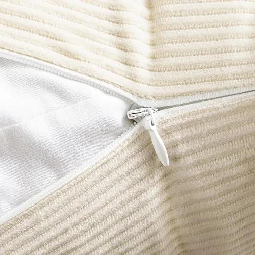 Vista 4 de Phantoscope Paquete de 2 fundas de almohada de pana decorativas de terciopelo a rayas con borlas de algodón, fundas de almohada suaves, color blanco