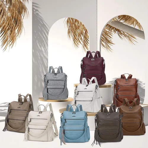 Vista 7 de Bolsos mochila monedero de piel sintética para mujer, bolsas con zíper, mochilas de hombro casuales