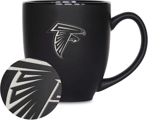 Vista 15 de Rico Industries Taza Bistro Mate Negra de Fútbol Americano NFL de 15 onzas - Para Bebidas Calientes o Frías - Logotipo del Equipo Grabado para una