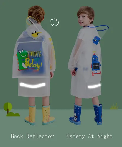 Vista 3 de Poncho de lluvia con capucha para niños y niñas, impermeable y duradero para exteriores, impermeable