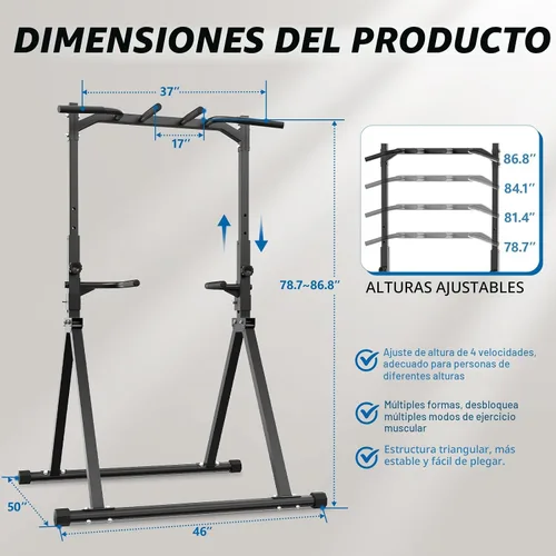 Vista 2 de Estación de dominadas Barra de dominadas para equipo de gimnasio en casa Estación de fondos Torre de potencia Entrenamiento de fuerza Equipo