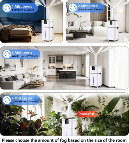 Vista 5 de Humidificador comercial de 30 l/7.93 galones para habitación grande, 4200 pies cuadrados, humidificadores de 101.4 fl oz/h para toda la casa