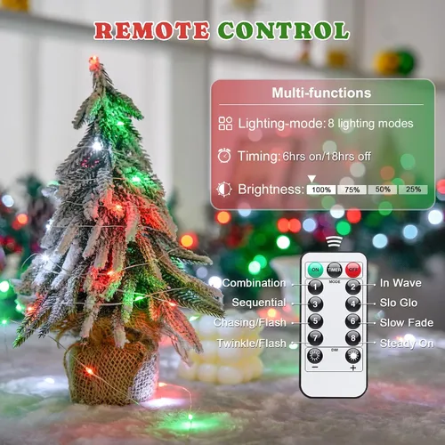 Vista 2 de JMEXSUSS Paquete de 2 luces de hadas de Navidad que funcionan con pilas con control remoto, total 200 LED 66 pies luces de cadena parpadeantes