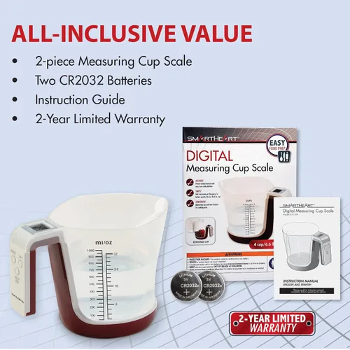 Vista 8 de Escala digital de taza de medición de cocina Báscula de alimentos de 4 tazas, taza lavable desmontable, tara, 5 modos, g/lb-oz/fl oz/taza