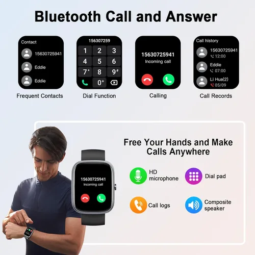 Vista 3 de Reloj inteligente (respuesta/hacer llamadas), reloj inteligente HD 2025 de 1.91 pulgadas para hombres y mujeres, más de 112 modos deportivos