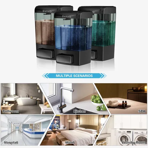 Vista 8 de SVAVO Dispensador de Jabón Montado en Pared Dispensador Manual de Jabón para Cocina y Baño Dispensador de Jabón de Mano Recargable para Contenedores