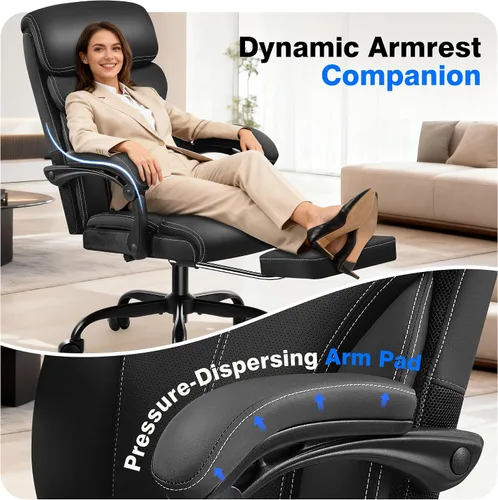 Vista 6 de AreShark Silla de oficina, ergonómica y cómoda silla de escritorio para computadora con respaldo alto y reposapiés, silla reclinable ejecutiva Negro