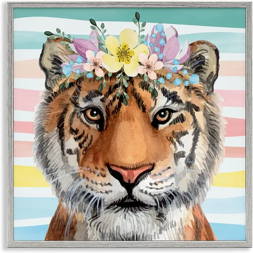 Vista 27 de Elegante corona floral de primavera de jirafa, impresión giclée enmarcada de 12 x 12 pulgadas