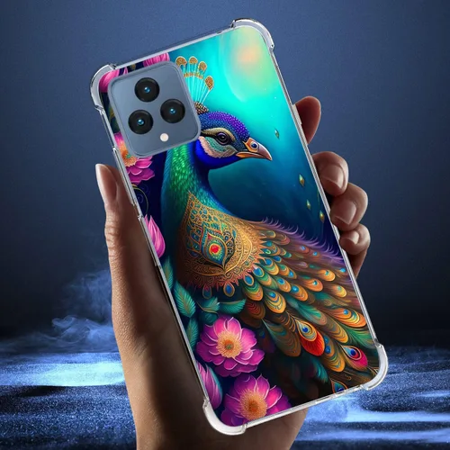 Vista 2 de Revvl 6 5G - Funda protectora de poliuretano termoplástico resistente a los arañazos y a prueba de golpes con diseño de mandala de pavo real