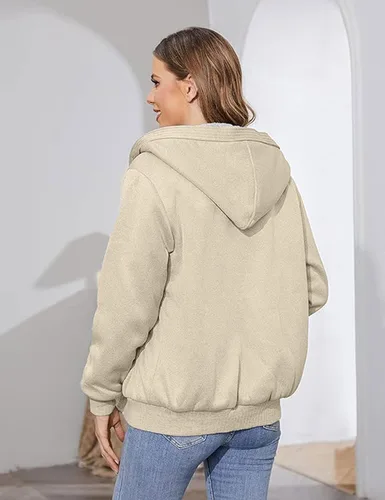 Vista 6 de PUWEI - Sudadera con capucha, con zíper y forro de felpa grueso, para mujer
