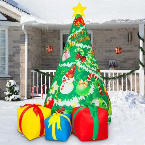 Vista 4 de COMIN - Árbol de Navidad inflable de 2.1 m para decoración al aire libre, caja de regalo, inflable con LED integrados para fiesta en interiores