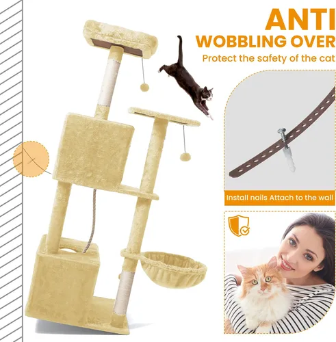 Vista 6 de Árbol para gatos, torre de gato de 54 pulgadas para gatos de interior, condominio de felpa de varios niveles para gatos con postes rascadores