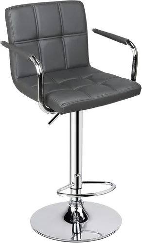 Vista 5 de Leopard Taburetes de bar ajustables con reposabrazos, respaldo cuadrado, doble costura giratoria con taburete trasero, juego de 2 (gris)