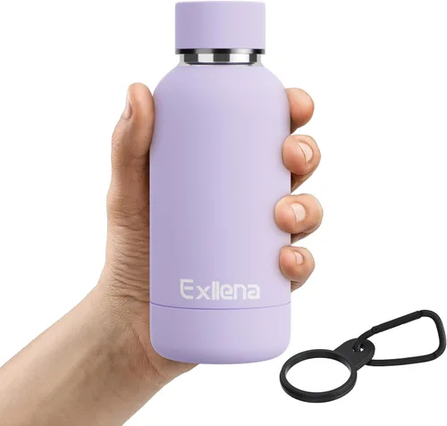 Vista 22 de Exllena Botella de agua pequeña de 12 onzas con clip, doble pared de acero inoxidable al vacío, pequeña botella de agua aislada que mantiene