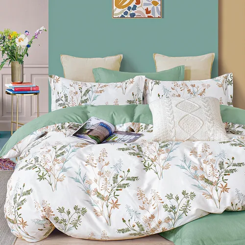 Vista 13 de Juegos de Fundas de Edredón Florales de Algodón 100% Natural de 2 Piezas - Funda de Edredón Blanco Grisáceo con Patrón de Flores y Ramas Lujosas