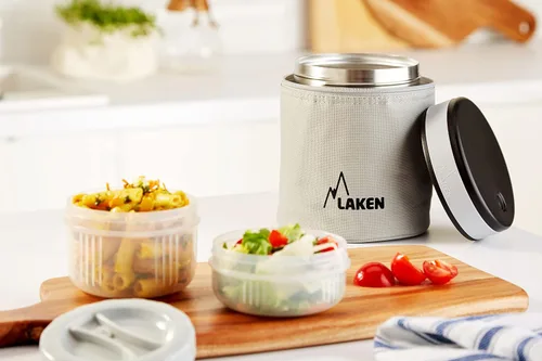 Vista 3 de Laken Contenedor de acero inoxidable aislado al vacío térmico con tapa y 2 contenedores de PP