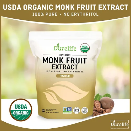Vista 6 de Edulcorante orgánico de fruta de monje 100% puro Durelife, sin eritritol, extracto en polvo de fruta de monje, orgánico USDA verificado por
