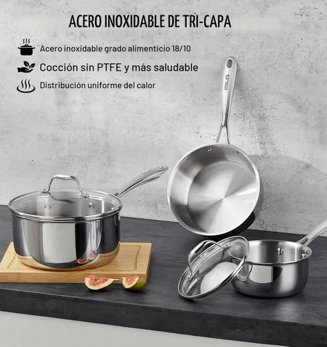 Vista 6 de KOCH SYSTEME CS Triply - Juego de cacerolas de acero inoxidable de 1 cuarto de galón, 2 cuartos y 3 cuartos de galón de acero inoxidable con tapa