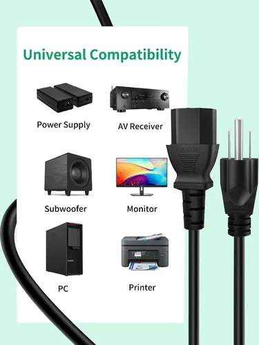 Vista 4 de Cable de alimentación de CA compatible con la máquina de ejercicios de placa de vibración PEXMOR, cable de alimentación universal de 3 clavijas