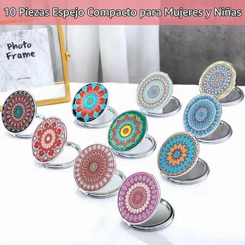 Vista 6 de Berlune 10 piezas de espejo de bolsillo de mandala a granel mini monedero