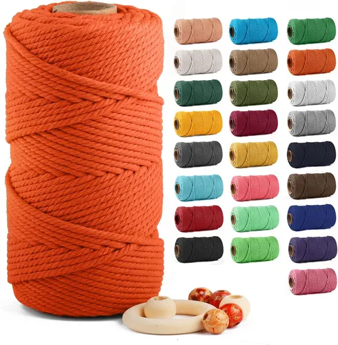 Vista 13 de ZUEXT Cordón de algodón para macramé de 4 mm x 500 m, ZUEXT Cordones trenzados naturales hechos a mano en verde manzana de 4 hebras, cuerda de lana