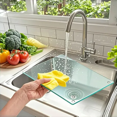 Vista 6 de LANGBOHOS Tablas de cortar de vidrio templado para cocina, tabla de cortar transparente para encimera, tabla de cortar antideslizante, protección