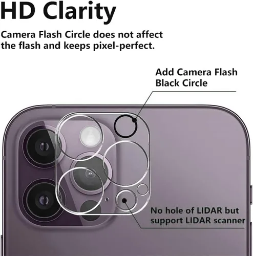Vista 2 de Protector de lente de cámara trasera trasera de vidrio templado para iPhone 14 Pro Max, iPhone 15 Pro Max - Protector de cobertura completa