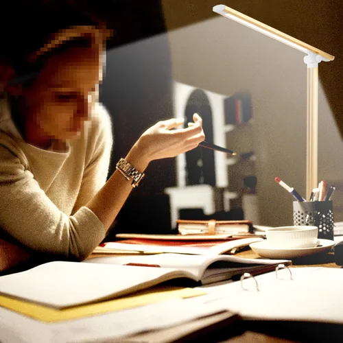 Vista 4 de Lámpara de escritorio LED con puerto de carga USB, lámpara de mesa regulable para el cuidado de los ojos para oficina en casa, control táctil con 5