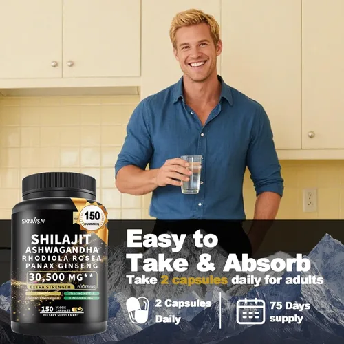 Vista 5 de Complejo Shilajit con Ashwagandha Rhodiola Rosea Ginseng Cordyceps - Suplemento mineral para resistencia e inmunidad, apoya la vitalidad