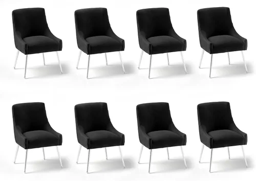 Vista 14 de Sillas de comedor de estilo moderno de terciopelo tapizado, silla de acento de tocador con barra vertical, silla capitonada con patas plateadas