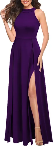 Vista 3 de MUSHARE Vestido largo formal sexy con cuello halter para mujer