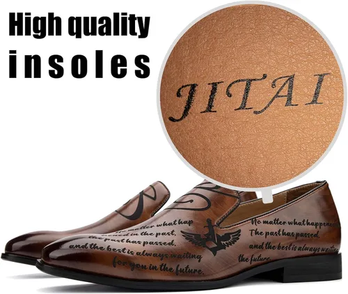 Vista 4 de JITAI Zapatos para hombre mocasines casuales de cuero y gamuza para hombre, cómodos tacones bajos, zapatos de vestir sin cordones para bodas