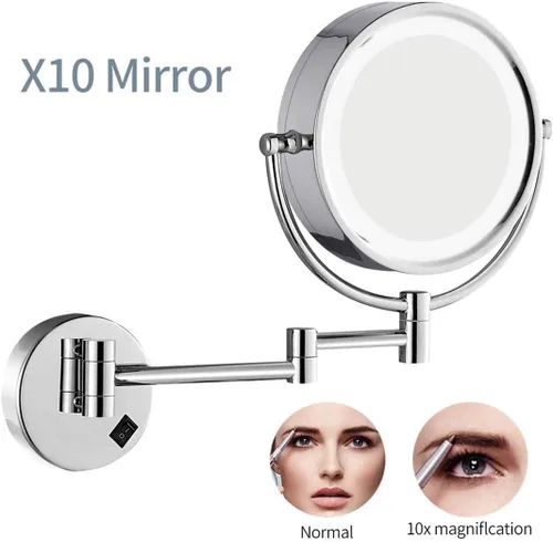 Vista 4 de Wall Mounted Lighted Vanity Mirror 8 Inch 1X/10X Magnifying Makeup Mirror Bathroom Magnifying Mirror Double Sided Swivel, Shaving Mirror Chrome